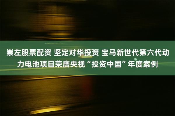 崇左股票配资 坚定对华投资 宝马新世代第六代动力电池项目荣膺央视“投资中国”年度案例