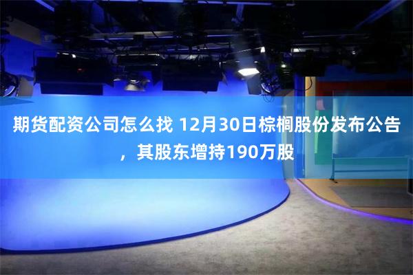 期货配资公司怎么找 12月30日棕榈股份发布公告，其股东增持190万股